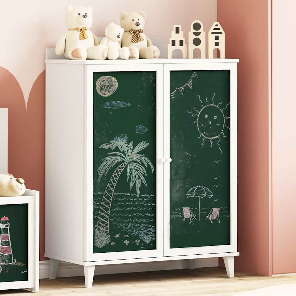vidaXL Schrank mit zwei Türen und Tafel-Front ROROS Weiß Holzwerkstoff