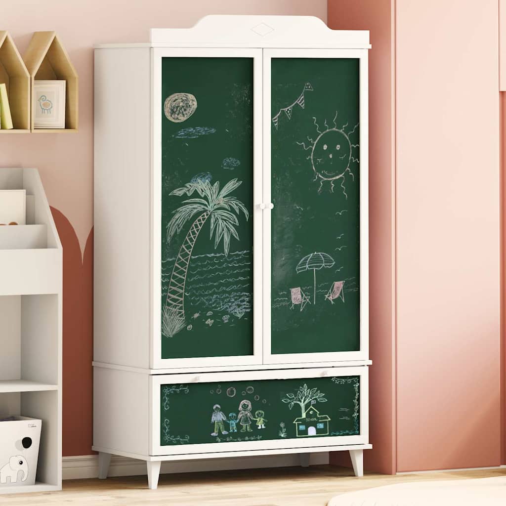 vidaXL Kreidetafel Kleiderschrank mit Tür ROROS Weiß 90 x 45 x 165 cm