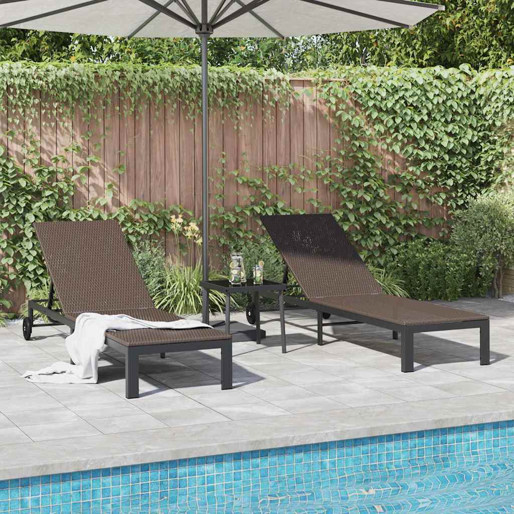 vidaXL Sonnenliege 2-Person 3 pcs Braun Poly-Rattan