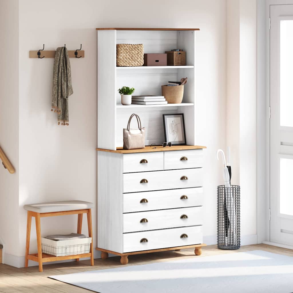 vidaXL Hutch ASKIM Weiß 91 x 40 x 200,5 cm Massives Kiefernholz