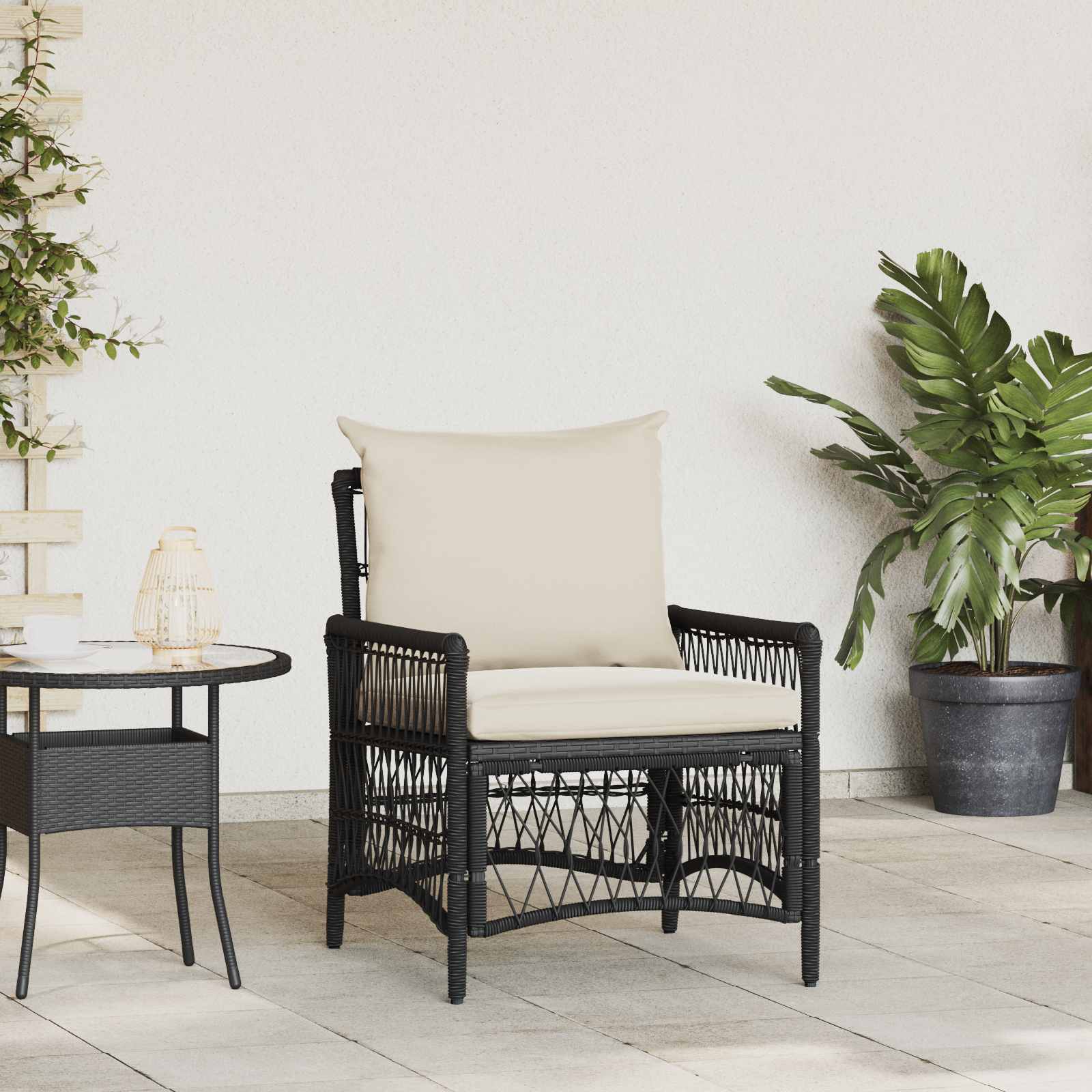 vidaXL Gartenstuhl mit Kissen Schwarz 73 x 61 x 77 cm Poly-Rattan