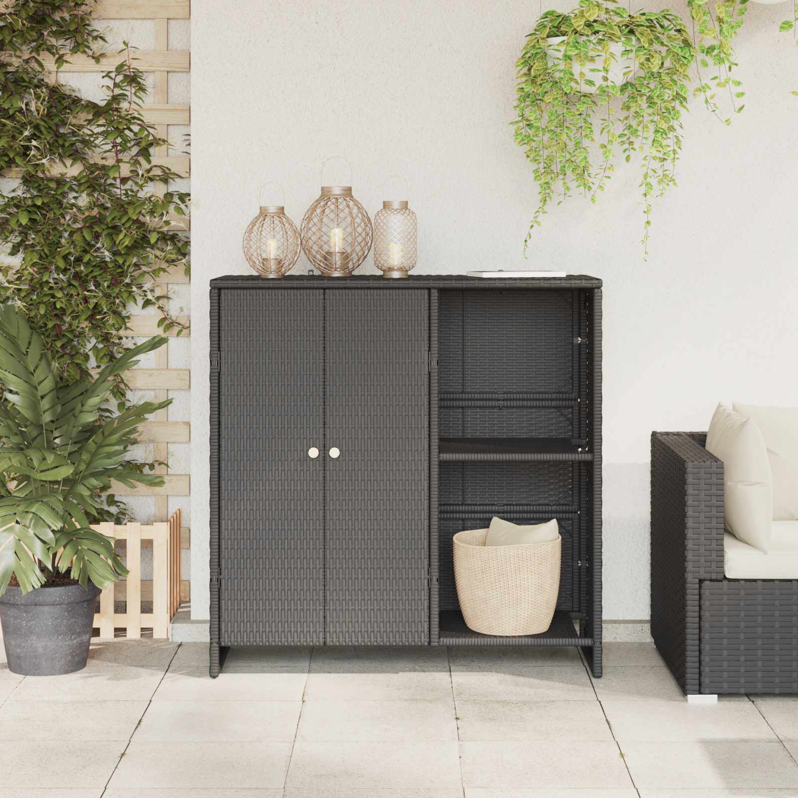 vidaXL Aufbewahrungsschrank mit Regal Schwarz 100 x 36 x 102 cm Rattan