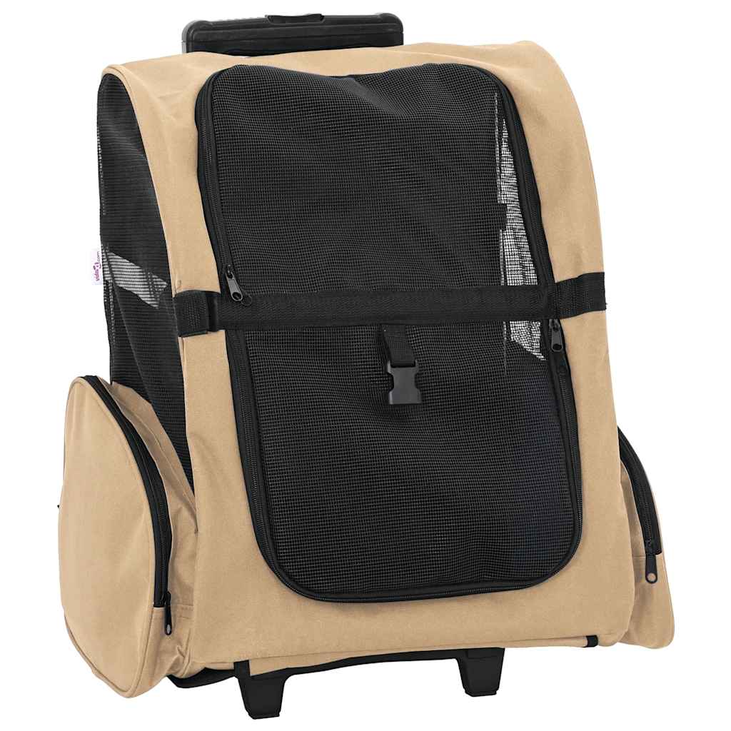 vidaXL Trolley für Haustiere 3-in-1 Sandfarbe 48x32x(57-106) cm cm Oxford-Gewebe