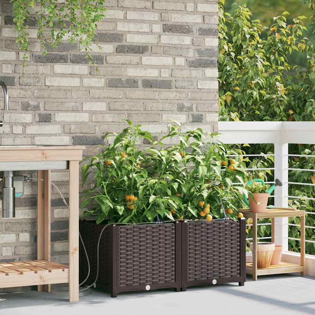 vidaXL Garten-Pflanzgefäß 2 pcs Braun 80 x 40 x 37,5 cm Kunststoff