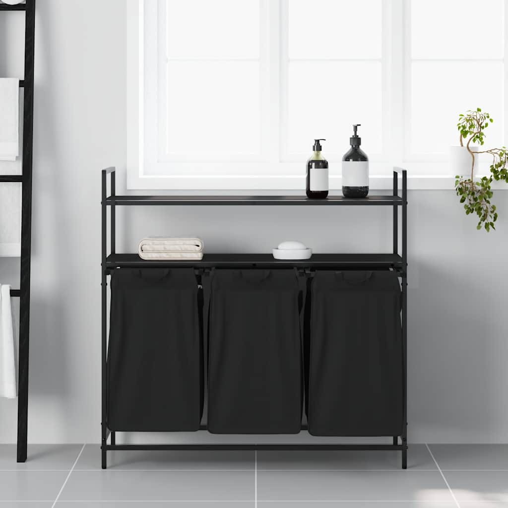 vidaXL Wäschekorb 3 Fächer mit Regalen Schwarze Eiche