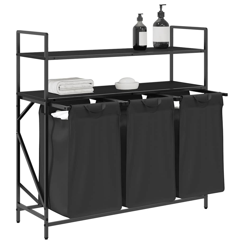 vidaXL Wäschekorb 3 Fächer mit Regalen Schwarze Eiche
