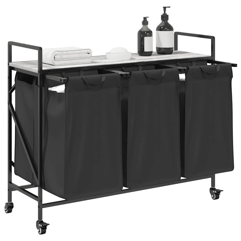 vidaXL Wäschekorb 3 Fächer mit Rollen Grau Sonoma