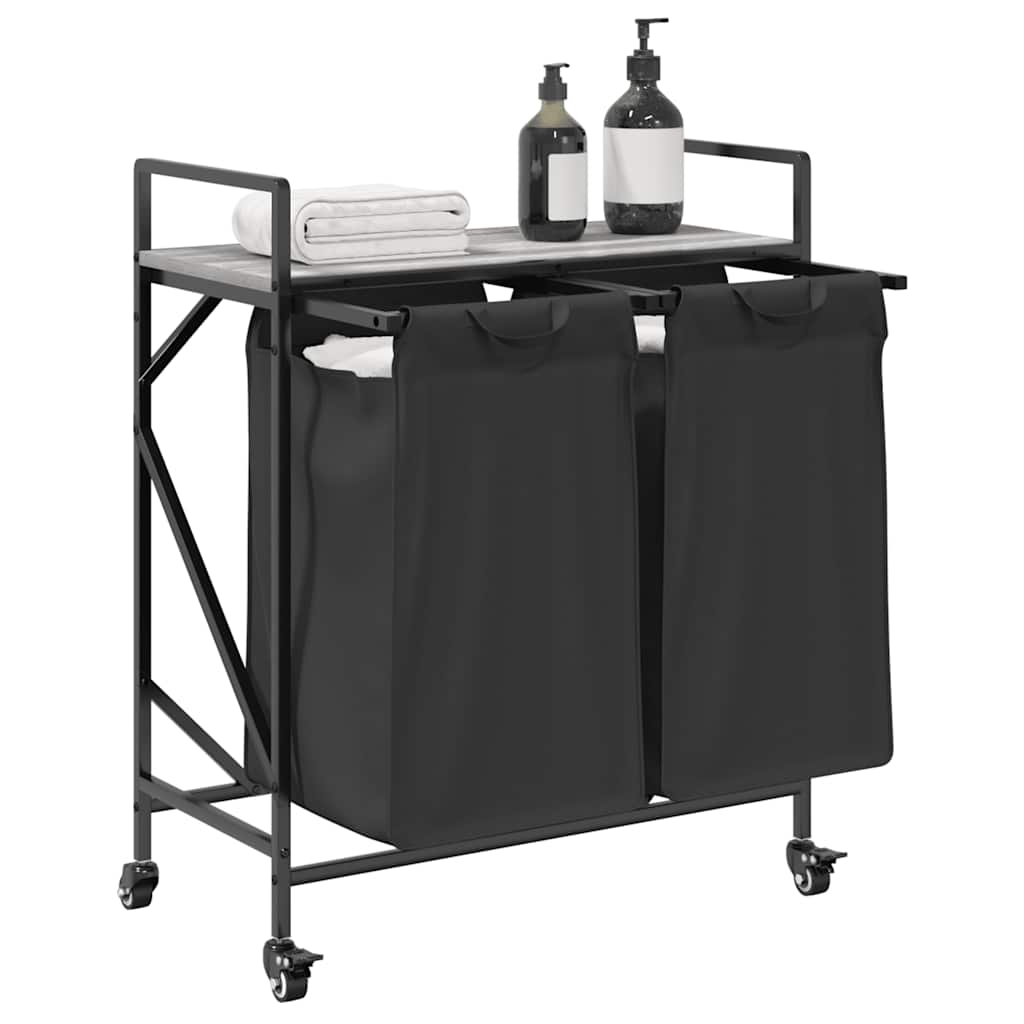 vidaXL Wäschekorb 2 Fächer mit Rollen Grau Sonoma