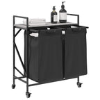 vidaXL Wäschekorb 2 Fächer mit Rollen Grau Sonoma