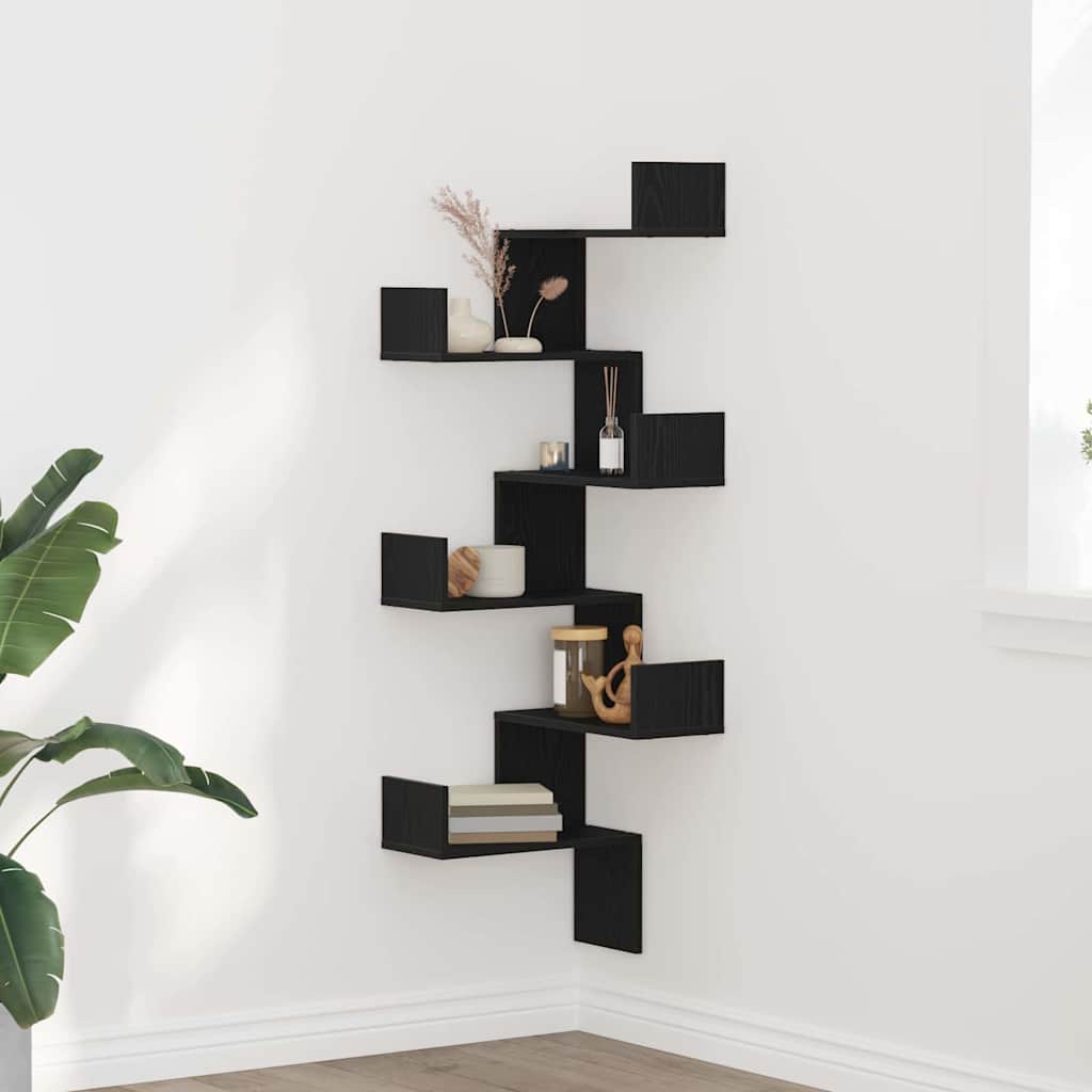 vidaXL Wand-Eckregal mit Regal Schwarz Eichen-Optik 45 x 45 x 147 cm