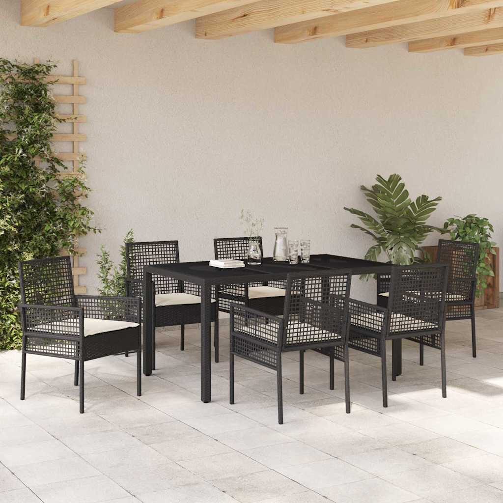 vidaXL Garten Essgruppe 7 pcs Schwarz Poly-Rattan