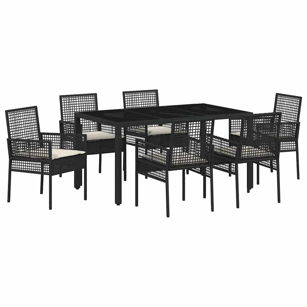 vidaXL Garten Essgruppe 7 pcs Schwarz Poly-Rattan