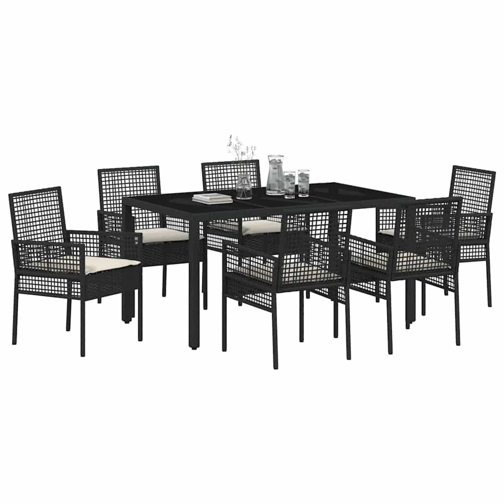 vidaXL Garten Essgruppe 7 pcs Schwarz Poly-Rattan
