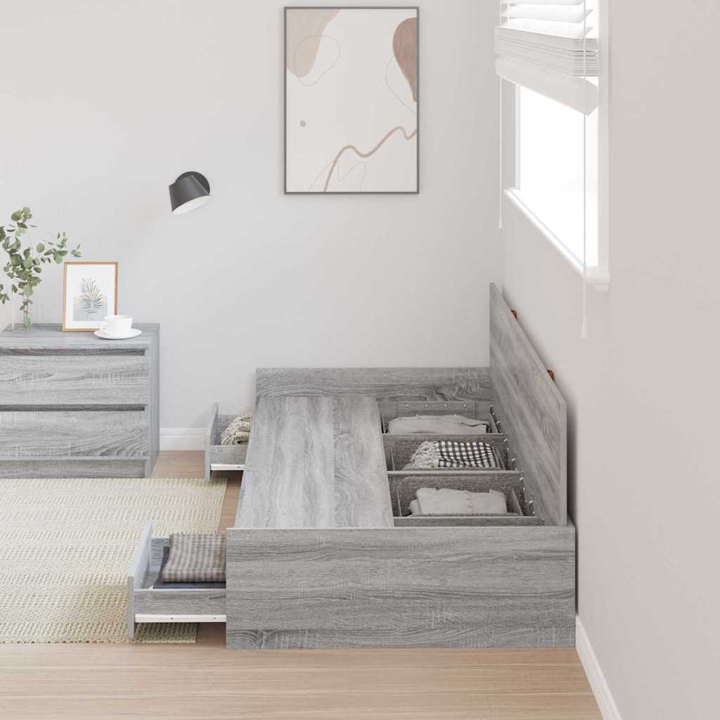 vidaXL Bettrahmen mit Kopfteil Graues Sonoma 90 x 200 cm Holzwerkstoff