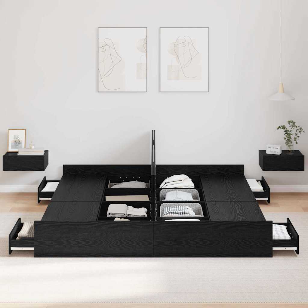 vidaXL Aufbewahrungsbettgestell Schwarz Eichen-Optik 200 x 200 cm