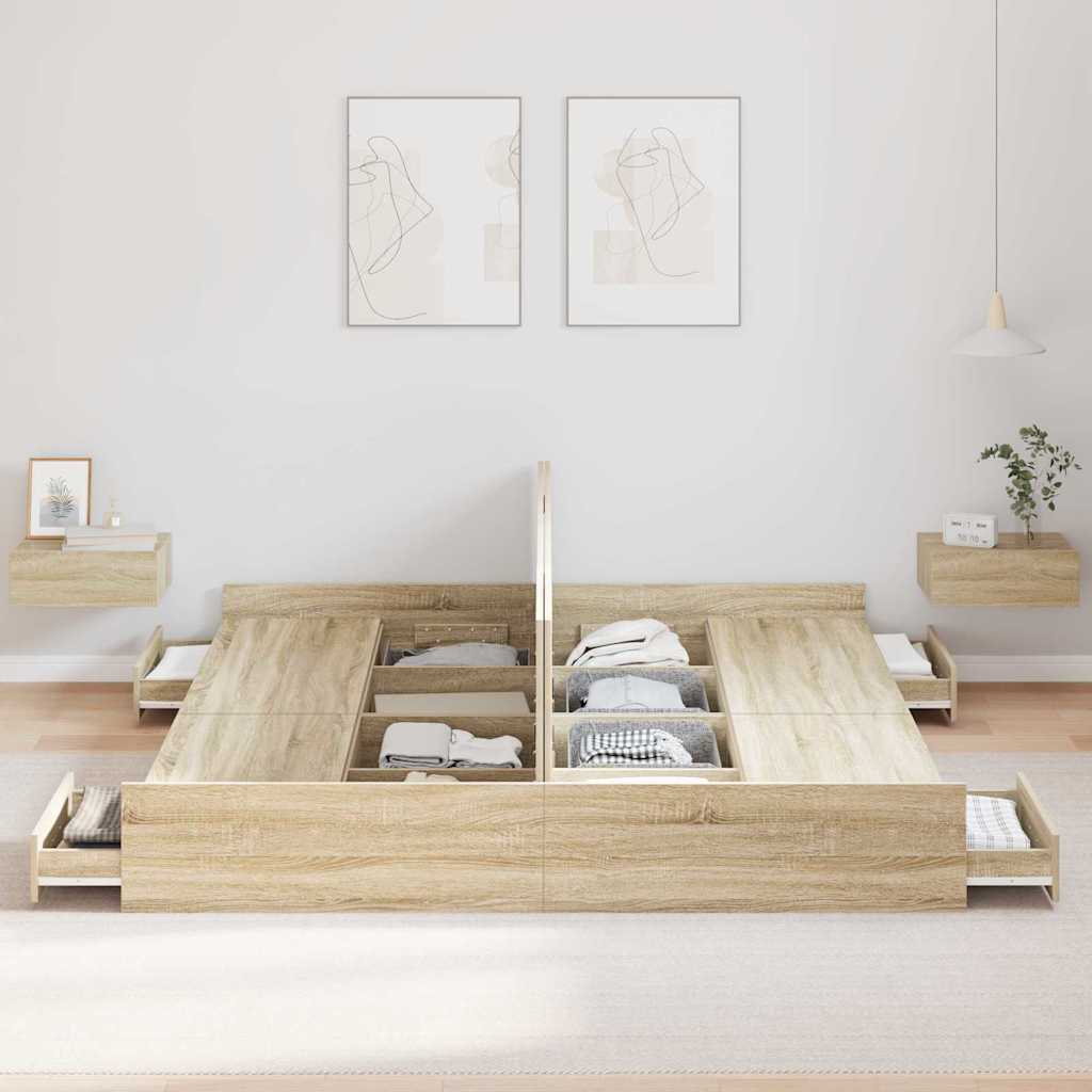 vidaXL Aufbewahrungsbettgestell mit Kopfteil Sonoma-Eiche 200 x 200 cm