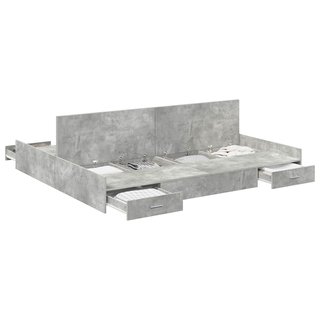 vidaXL Aufbewahrungsbettgestell Beton Grau 200 x 200 cm Holzwerkstoff