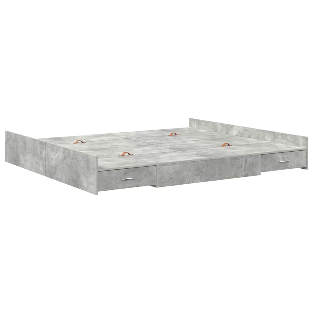 vidaXL Aufbewahrungsbettgestell Beton Grau 200 x 200 cm Holzwerkstoff