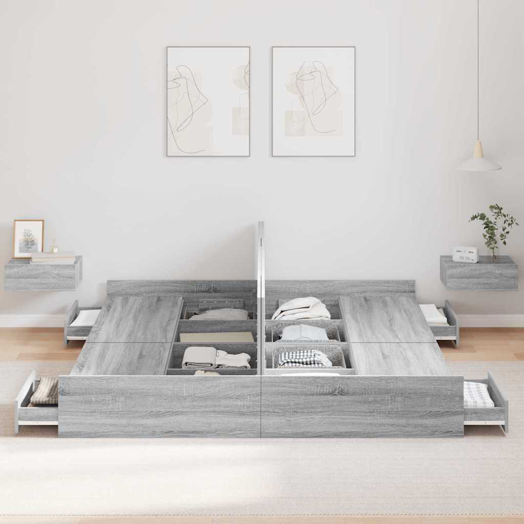 vidaXL Aufbewahrungsbettgestell Graues Sonoma 200 x 200 cm