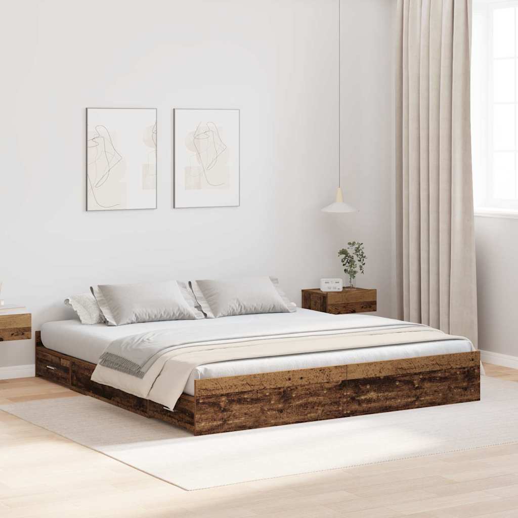 vidaXL Aufbewahrungsbettgestell Altholz 200 x 200 cm Holzwerkstoff