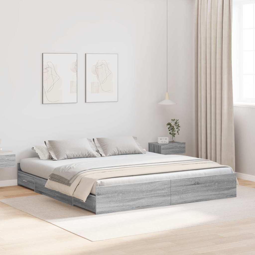 vidaXL Aufbewahrungsbettgestell Graues Sonoma 200 x 200 cm