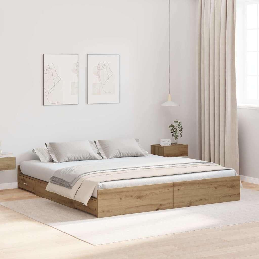 vidaXL Aufbewahrungsbettgestell Artisan-Eiche 200 x 200 cm