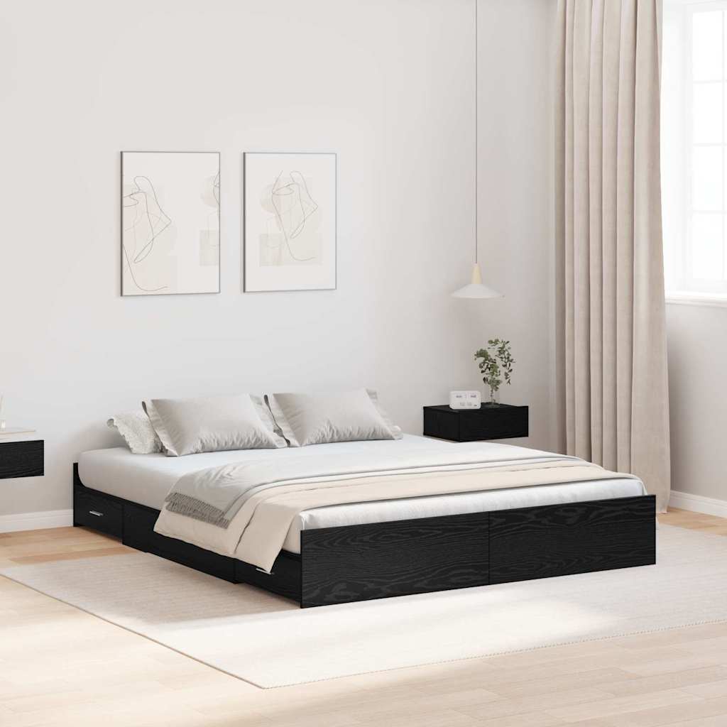 vidaXL Aufbewahrungsbettgestell Schwarz Eichen-Optik 200 x 200 cm