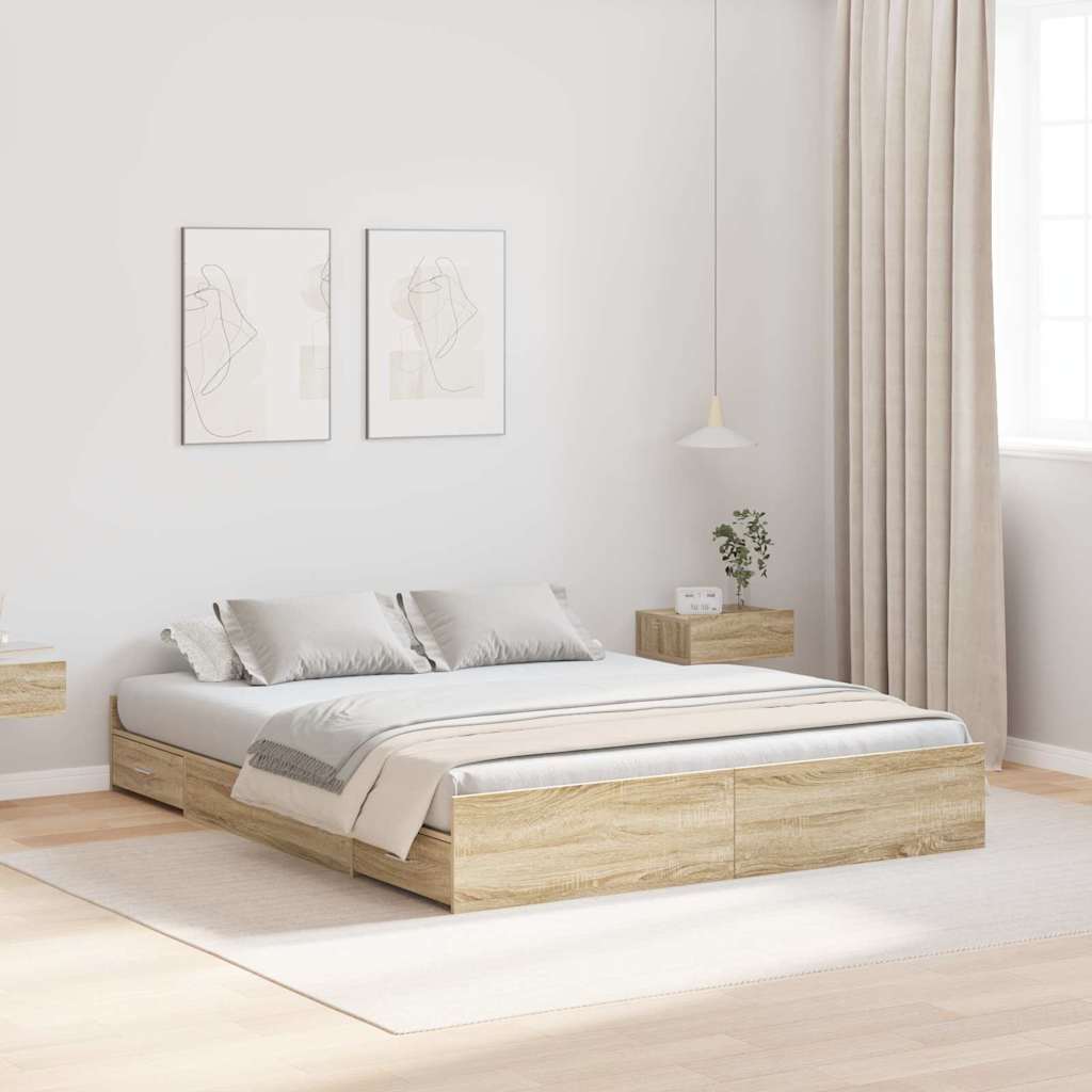 vidaXL Aufbewahrungsbettgestell mit Kopfteil Sonoma-Eiche 200 x 200 cm