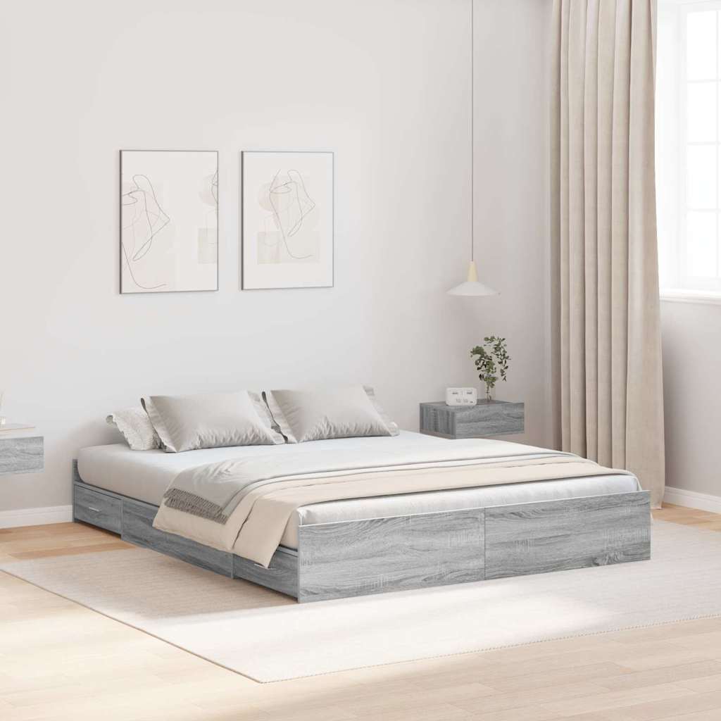 vidaXL Aufbewahrungsbettgestell Graues Sonoma 200 x 200 cm
