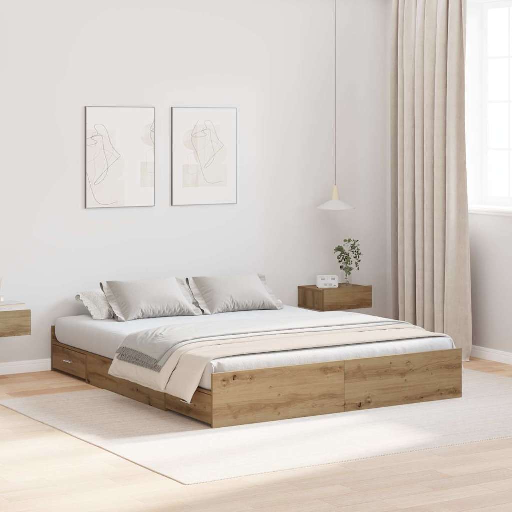 vidaXL Aufbewahrungsbettgestell Artisan-Eiche 200 x 200 cm