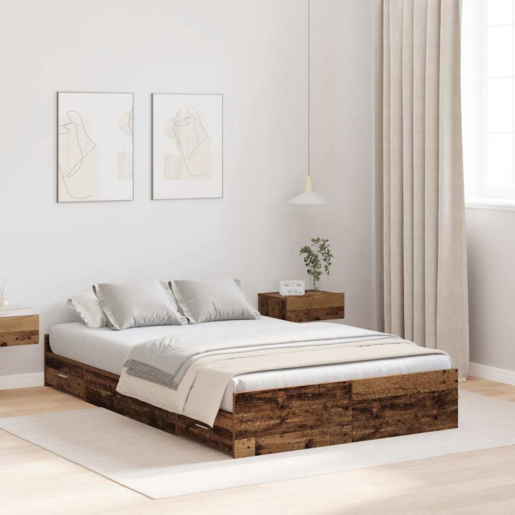 vidaXL Aufbewahrungsbettgestell Altholz 200 x 200 cm Holzwerkstoff