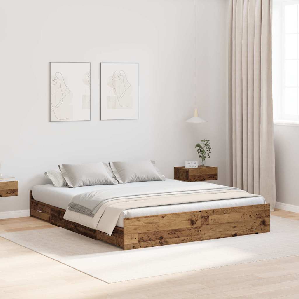 vidaXL Aufbewahrungsbettgestell Altholz 200 x 200 cm Holzwerkstoff