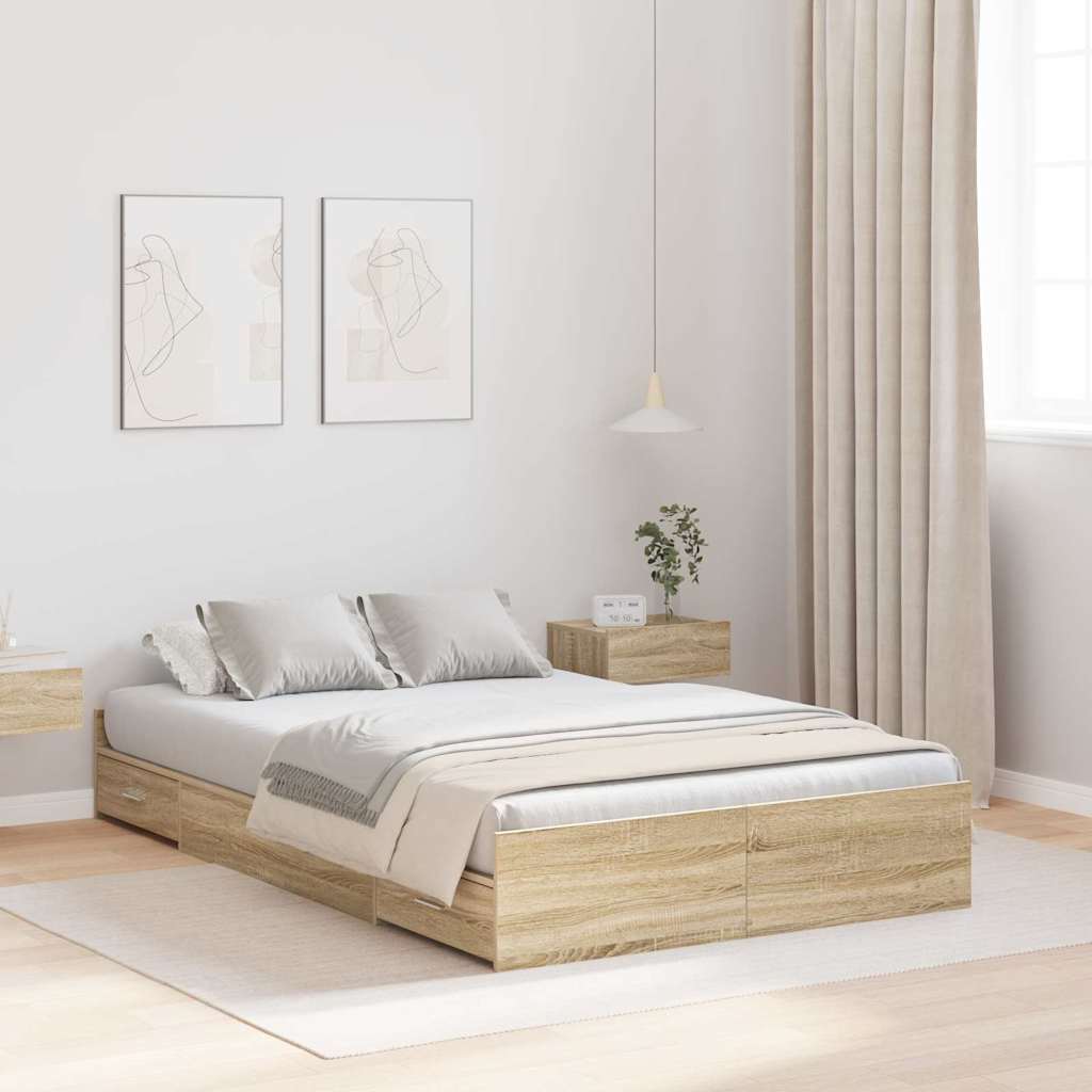 vidaXL Aufbewahrungsbettgestell mit Kopfteil Sonoma-Eiche 200 x 200 cm