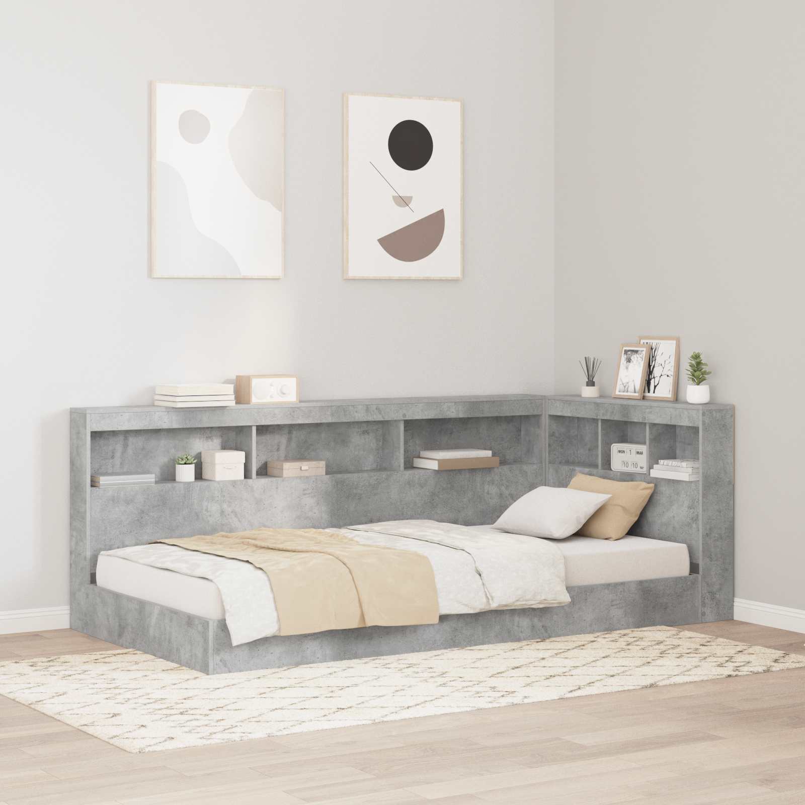 vidaXL Aufbewahrungskopfteil mit Regal Beton Grau 80 cm Holzwerkstoff