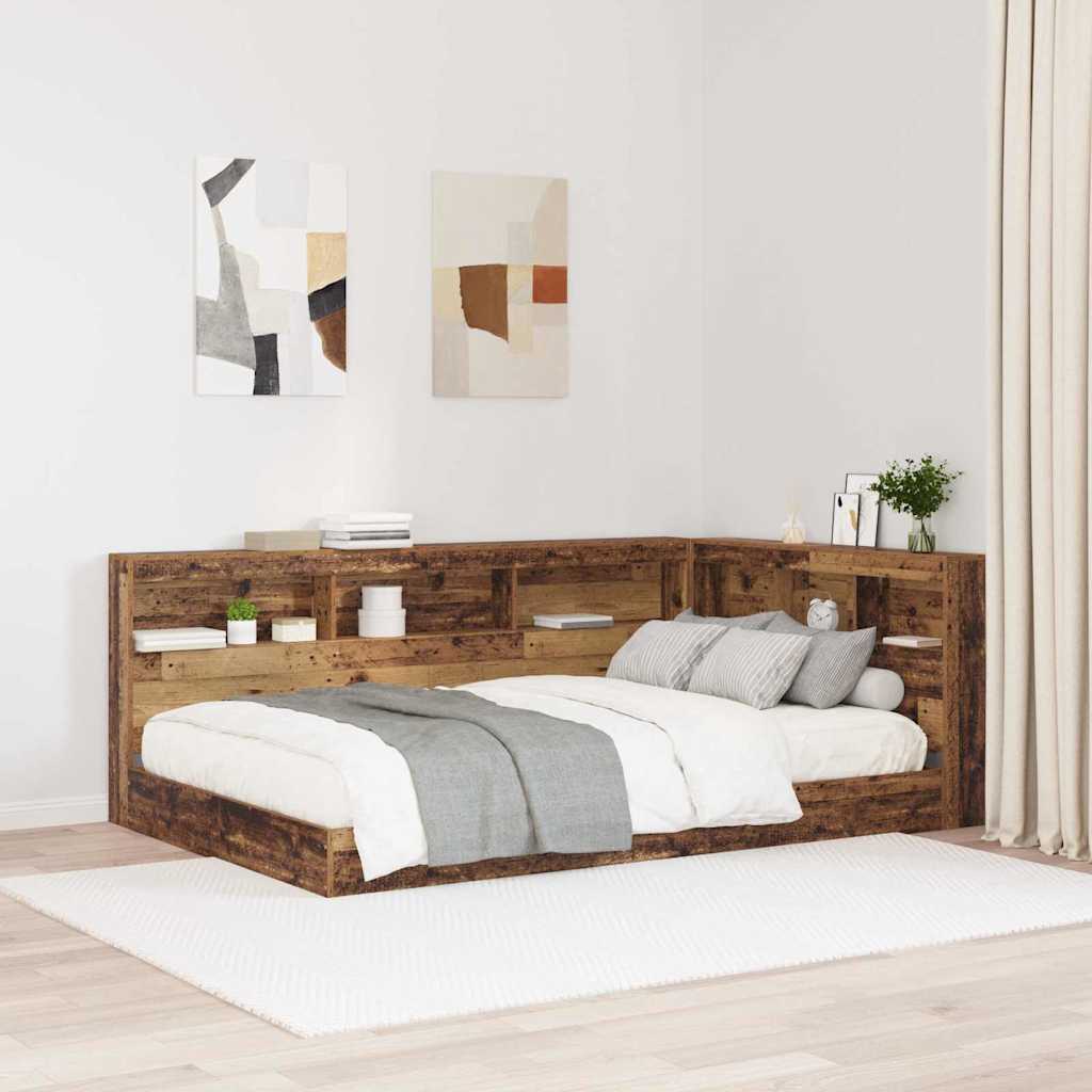 vidaXL Aufbewahrungskopfteil mit Regal Altholz 207,5 x 137,5 x 76,5 cm