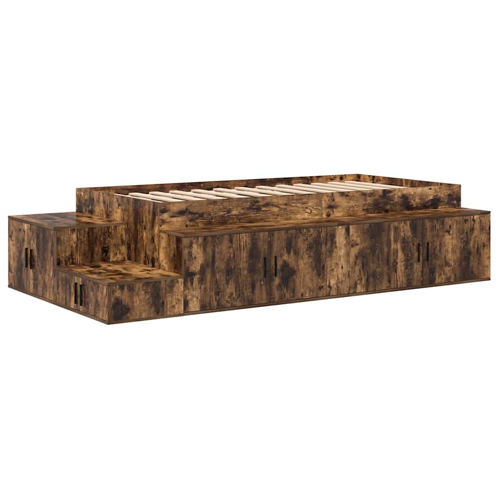 vidaXL Aufbewahrungsbettgestell Geräucherte Eiche 100 cm Holzwerkstoff