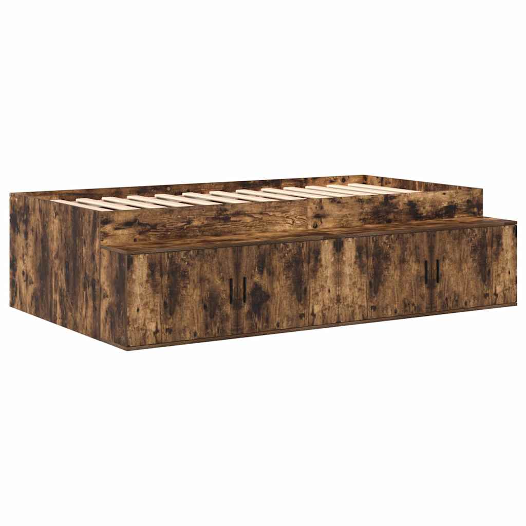 vidaXL Aufbewahrungsbettgestell Geräucherte Eiche 100 cm Holzwerkstoff
