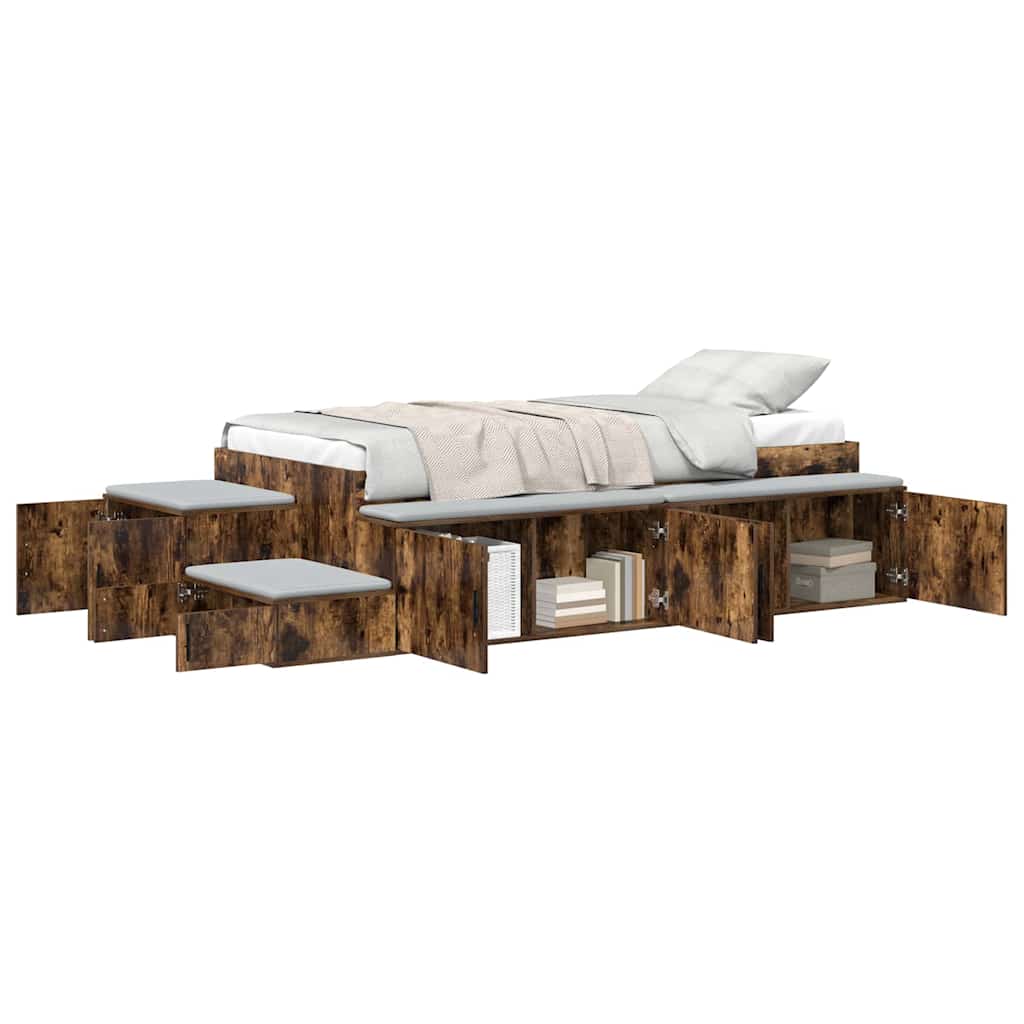 vidaXL Aufbewahrungsbettgestell Geräucherte Eiche 100 cm Holzwerkstoff