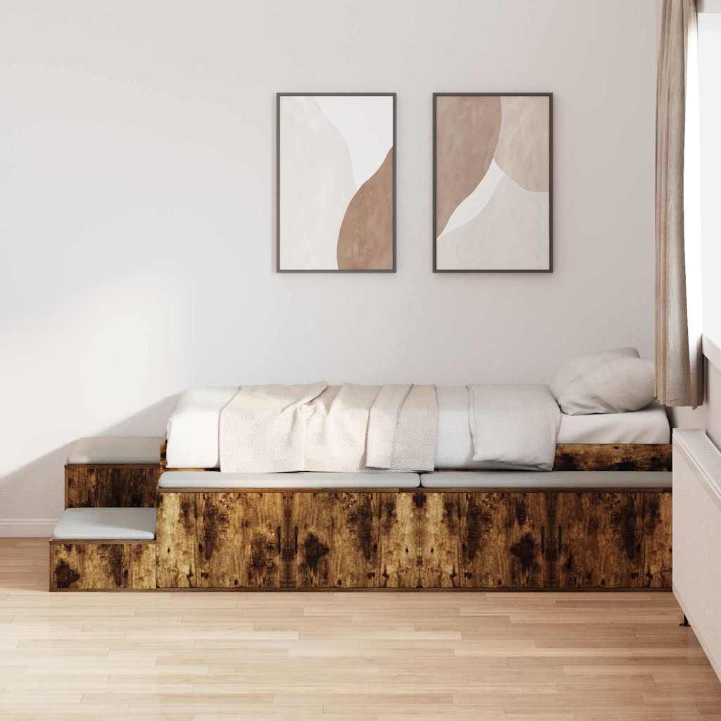 vidaXL Aufbewahrungsbettgestell Geräucherte Eiche 100 cm Holzwerkstoff