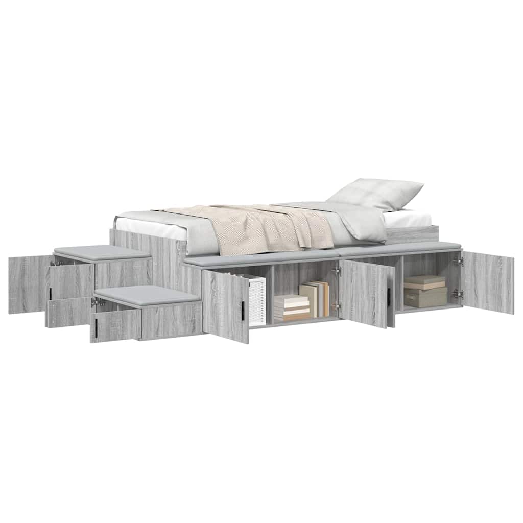 vidaXL Aufbewahrungsbettgestell Graues Sonoma 90 cm Holzwerkstoff