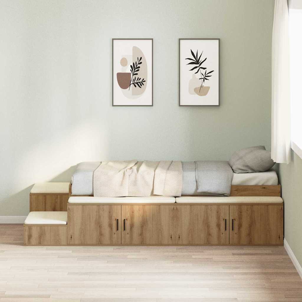 vidaXL Aufbewahrungsbettgestell Artisan-Eiche 90 cm Holzwerkstoff