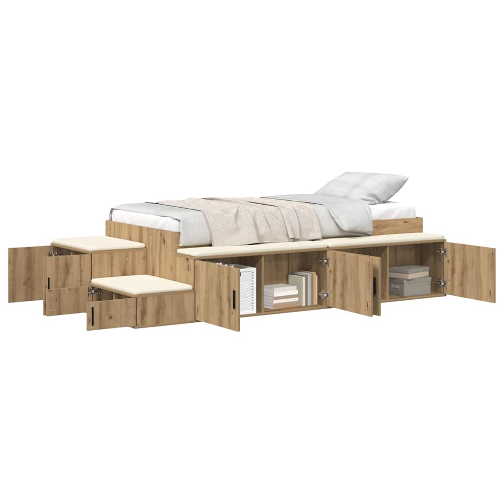vidaXL Aufbewahrungsbettgestell Artisan-Eiche 90 cm Holzwerkstoff