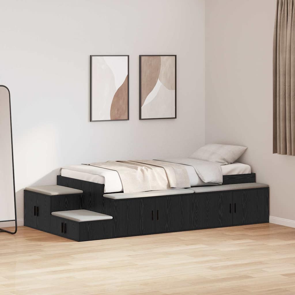 vidaXL Bett mit Stauraum Schwarz Eichen-Optik 234 x 103 x 53.5 cm