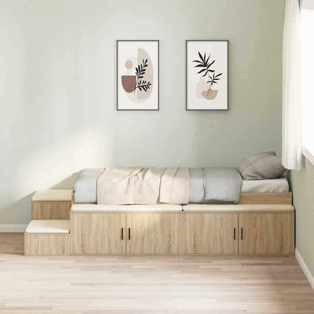 vidaXL Aufbewahrungsbettgestell Sonoma-Eiche 80 x 200 cm Holzwerkstoff