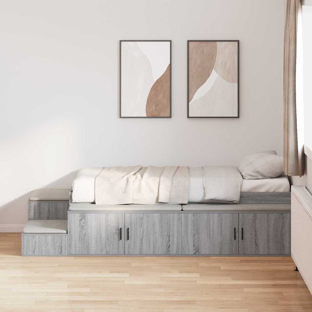 vidaXL Aufbewahrungsbettgestell Graues Sonoma 90 cm Holzwerkstoff