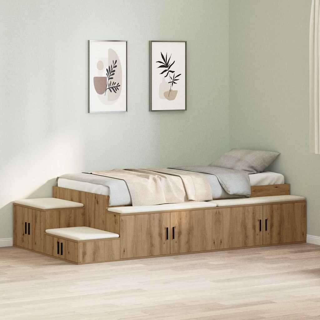 vidaXL Aufbewahrungsbettgestell Artisan-Eiche 90 cm Holzwerkstoff