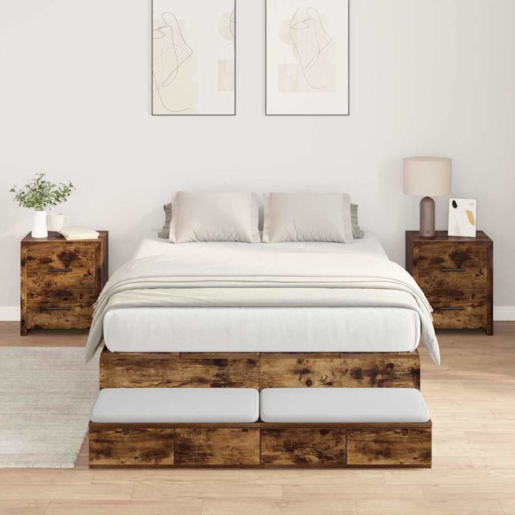 vidaXL Aufbewahrungsbettgestell Geräucherte Eiche 100 cm Holzwerkstoff