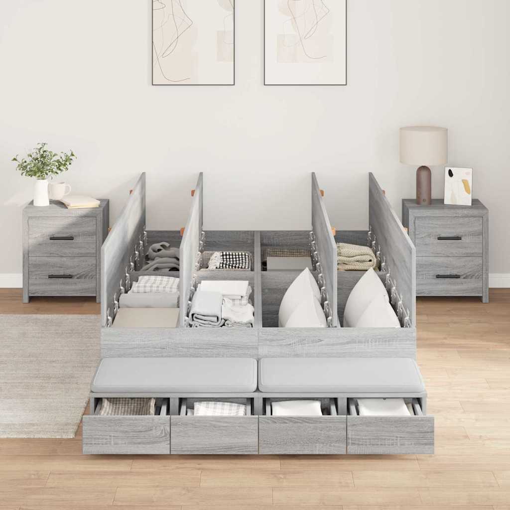 vidaXL Aufbewahrungsbettgestell Graues Sonoma 90 cm Holzwerkstoff