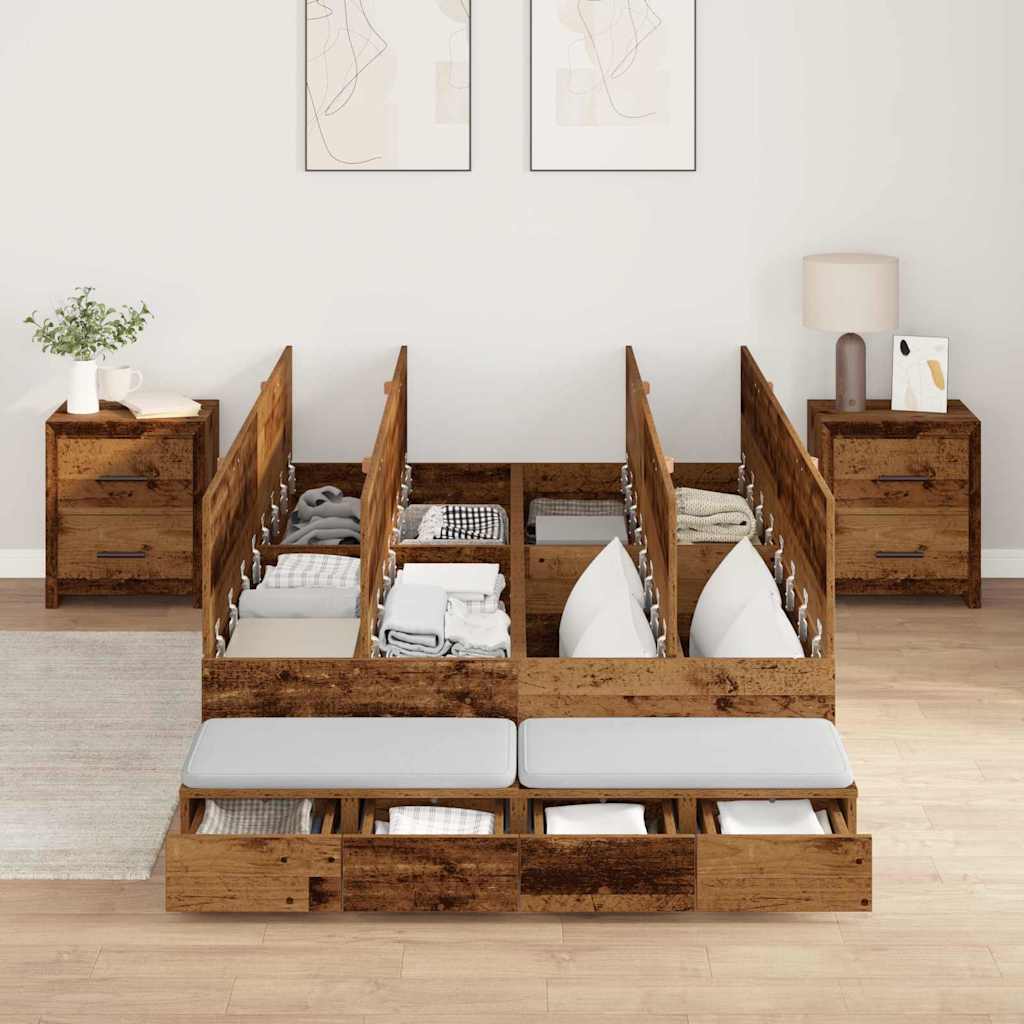 vidaXL Aufbewahrungsbettgestell Altholz 200 x 200 cm Holzwerkstoff