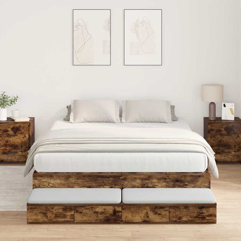 vidaXL Aufbewahrungsbettgestell Geräucherte Eiche 100 cm Holzwerkstoff